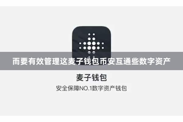 而要有效管理这麦子钱包币安互通些数字资产